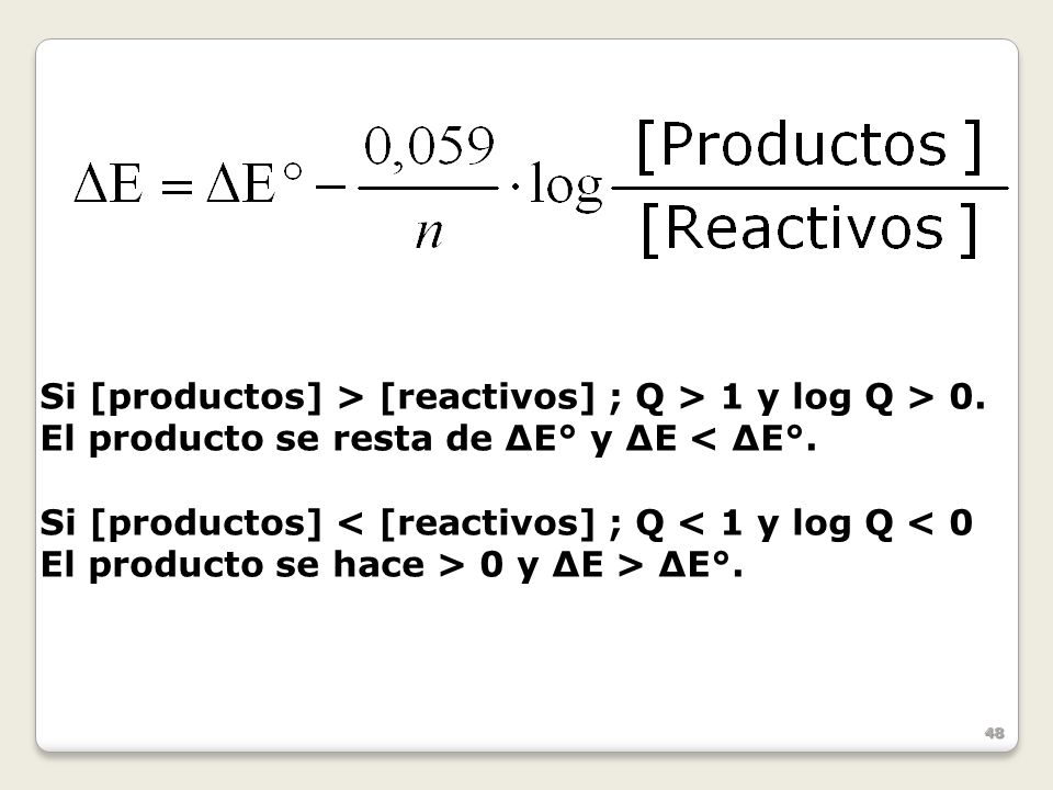 Si [productos] > [reactivos] ; Q > 1 y log Q > 0.