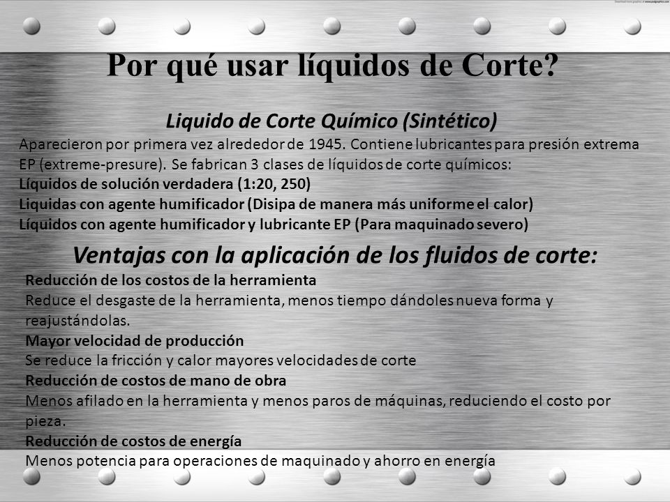 Por qué usar líquidos de Corte Liquido de Corte Químico (Sintético)