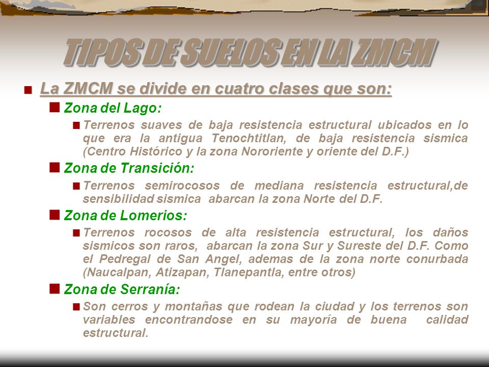 TIPOS DE SUELOS EN LA ZMCM