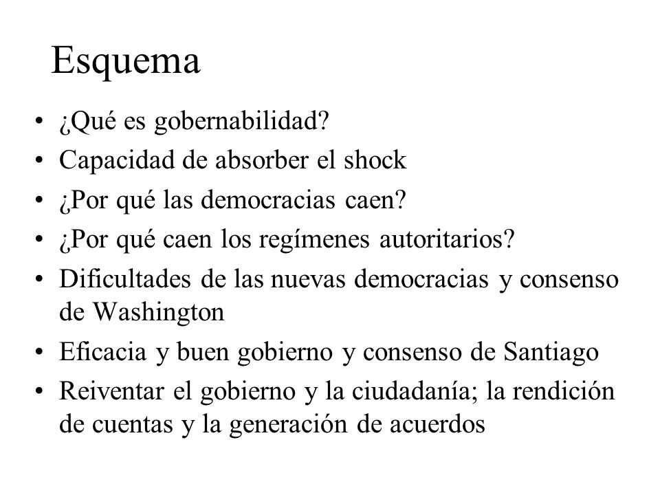 Esquema ¿Qué es gobernabilidad Capacidad de absorber el shock