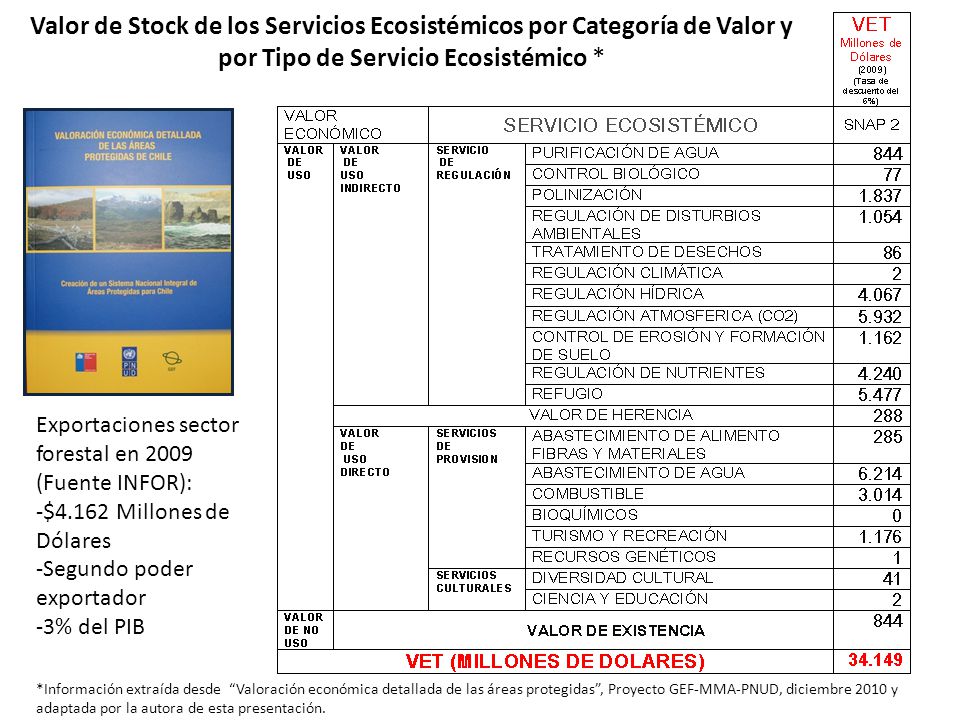 Valor de Stock de los Servicios Ecosistémicos por Categoría de Valor y por Tipo de Servicio Ecosistémico *