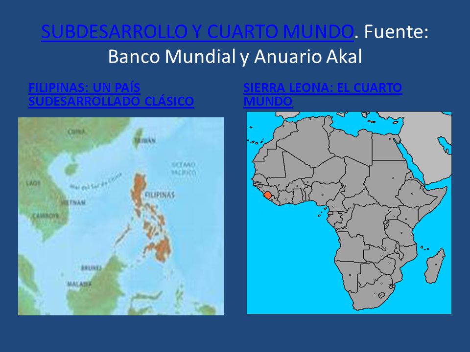 SUBDESARROLLO Y CUARTO MUNDO. Fuente: Banco Mundial y Anuario Akal