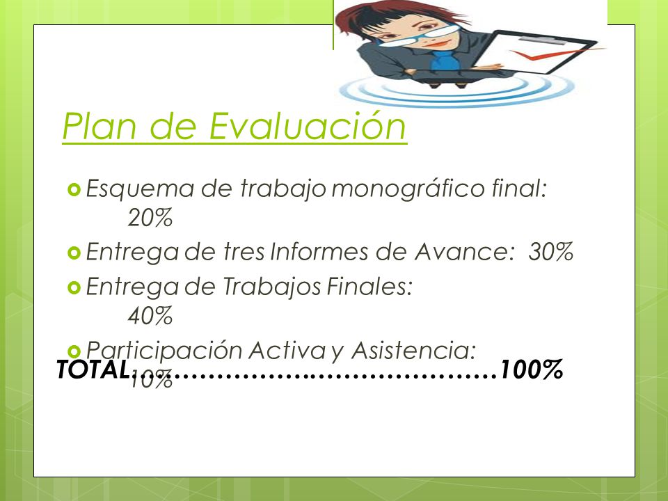 Plan de Evaluación TOTAL………………….…………………100%