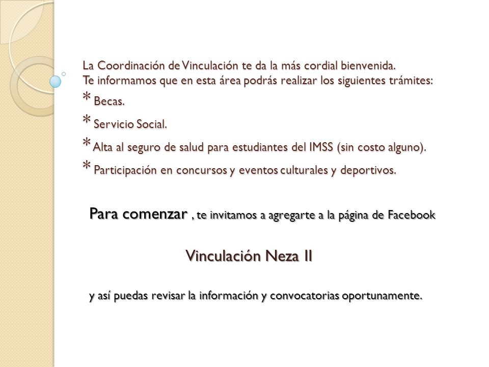 Para comenzar , te invitamos a agregarte a la página de Facebook