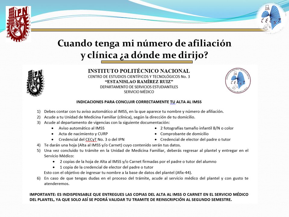 Cuando tenga mi número de afiliación y clínica ¿a dónde me dirijo