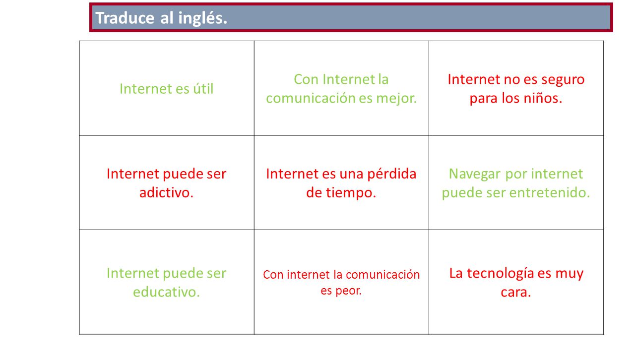 Traduce al inglés. Internet es útil