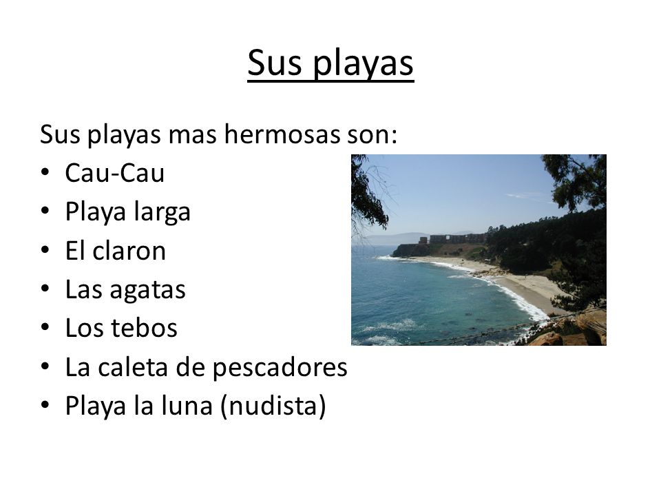 Sus playas Sus playas mas hermosas son: Cau-Cau Playa larga El claron