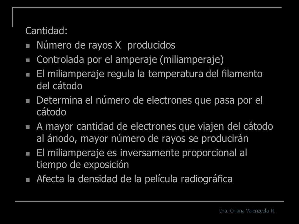 Número de rayos X producidos Controlada por el amperaje (miliamperaje)