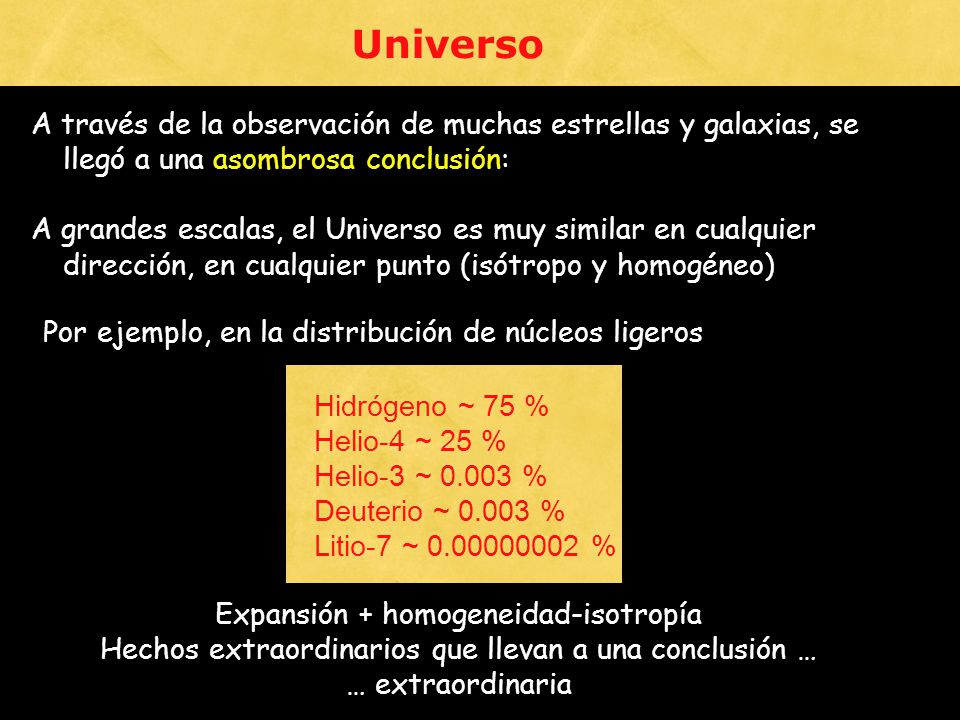Universo A través de la observación de muchas estrellas y galaxias, se llegó a una asombrosa conclusión: