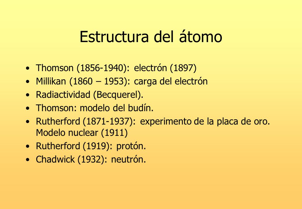 Estructura del átomo Thomson ( ): electrón (1897)