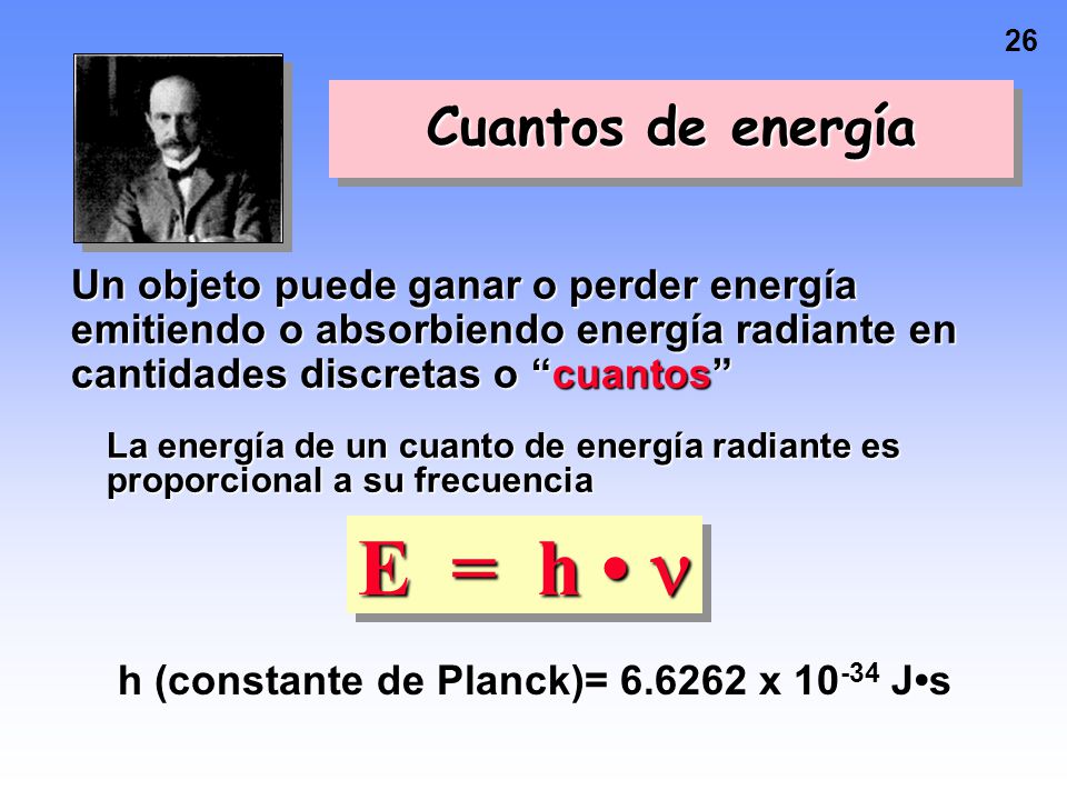 E = h •  Cuantos de energía