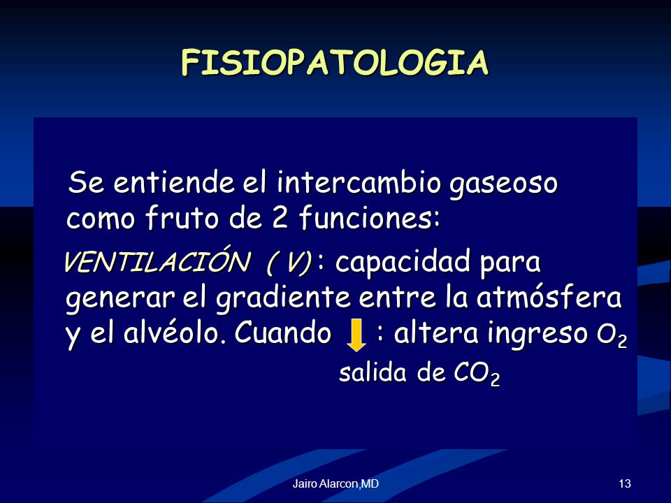 FISIOPATOLOGIA Se entiende el intercambio gaseoso como fruto de 2 funciones: