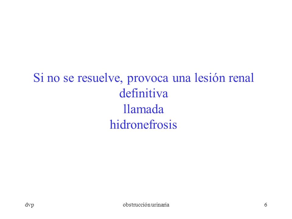 Si no se resuelve, provoca una lesión renal definitiva llamada hidronefrosis