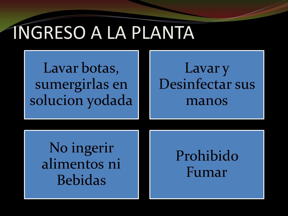 INGRESO A LA PLANTA Lavar botas, sumergirlas en solucion yodada