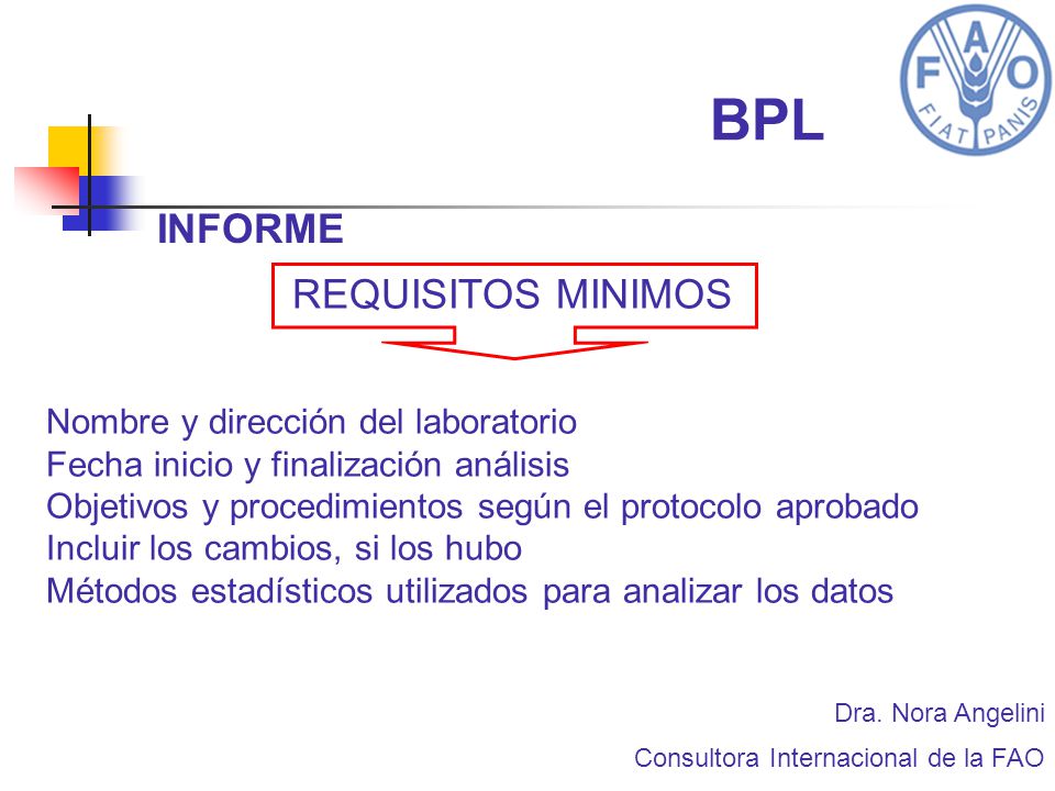 BPL INFORME REQUISITOS MINIMOS Nombre y dirección del laboratorio
