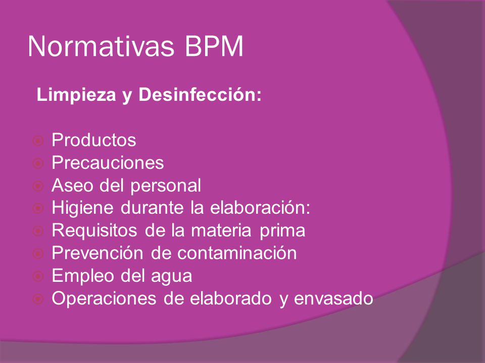Normativas BPM Limpieza y Desinfección: Productos Precauciones