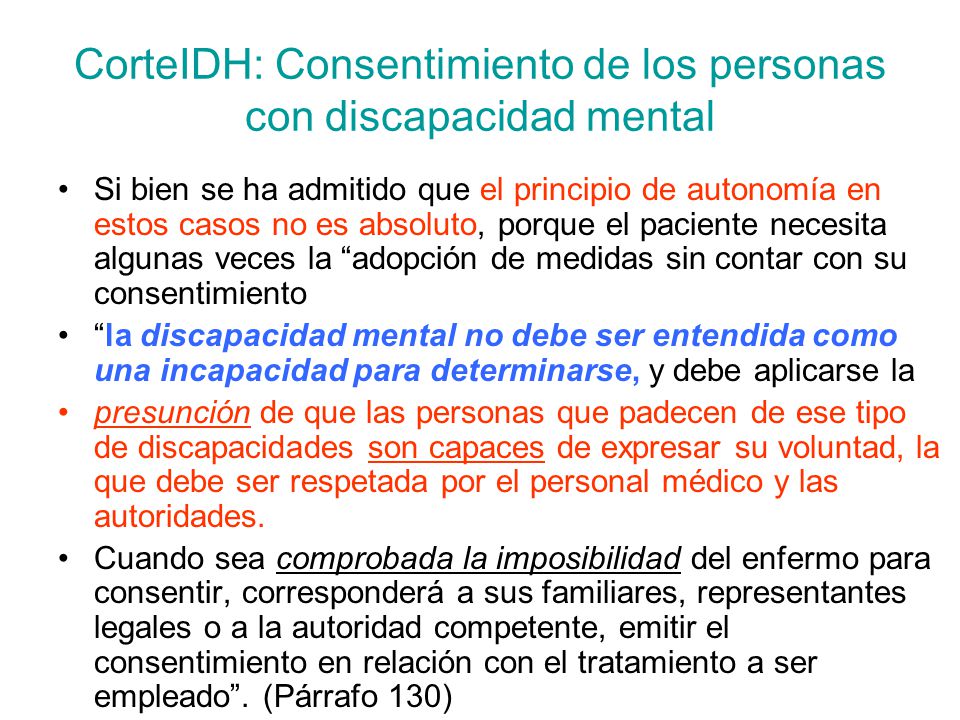 CorteIDH: Consentimiento de los personas con discapacidad mental