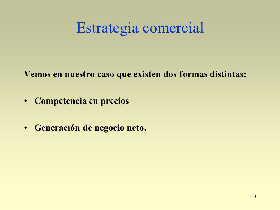 Estrategia comercial Vemos en nuestro caso que existen dos formas distintas: Competencia en precios.