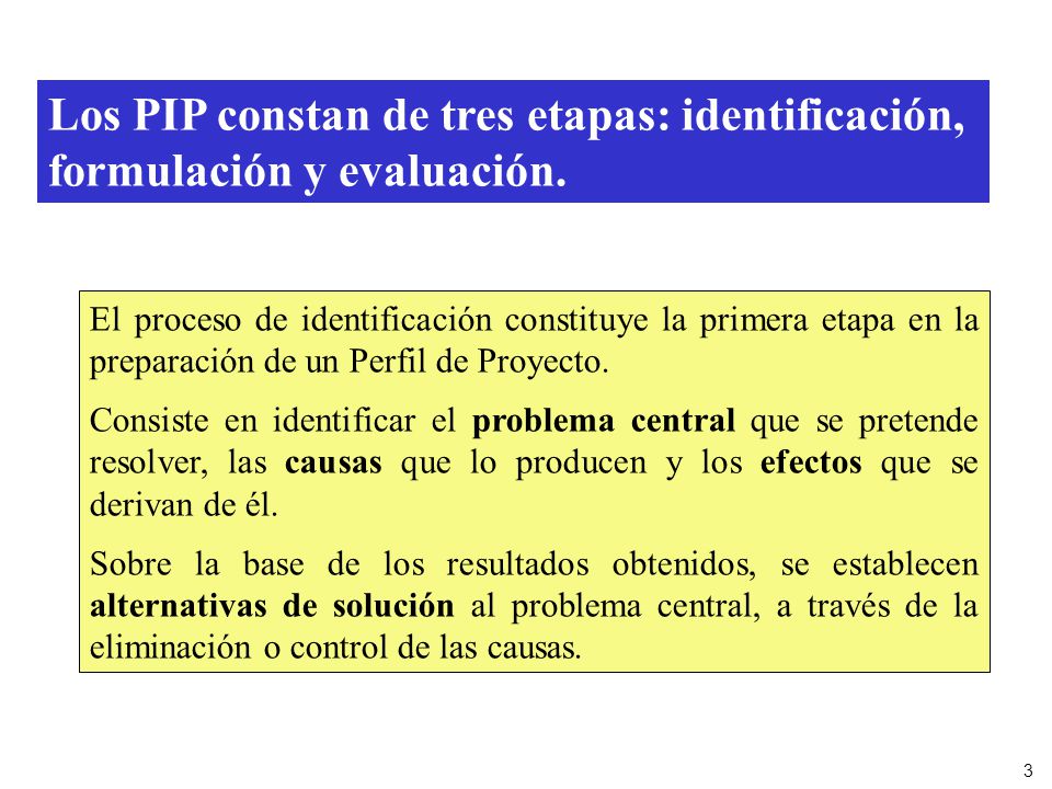 Los PIP constan de tres etapas: identificación, formulación y evaluación.