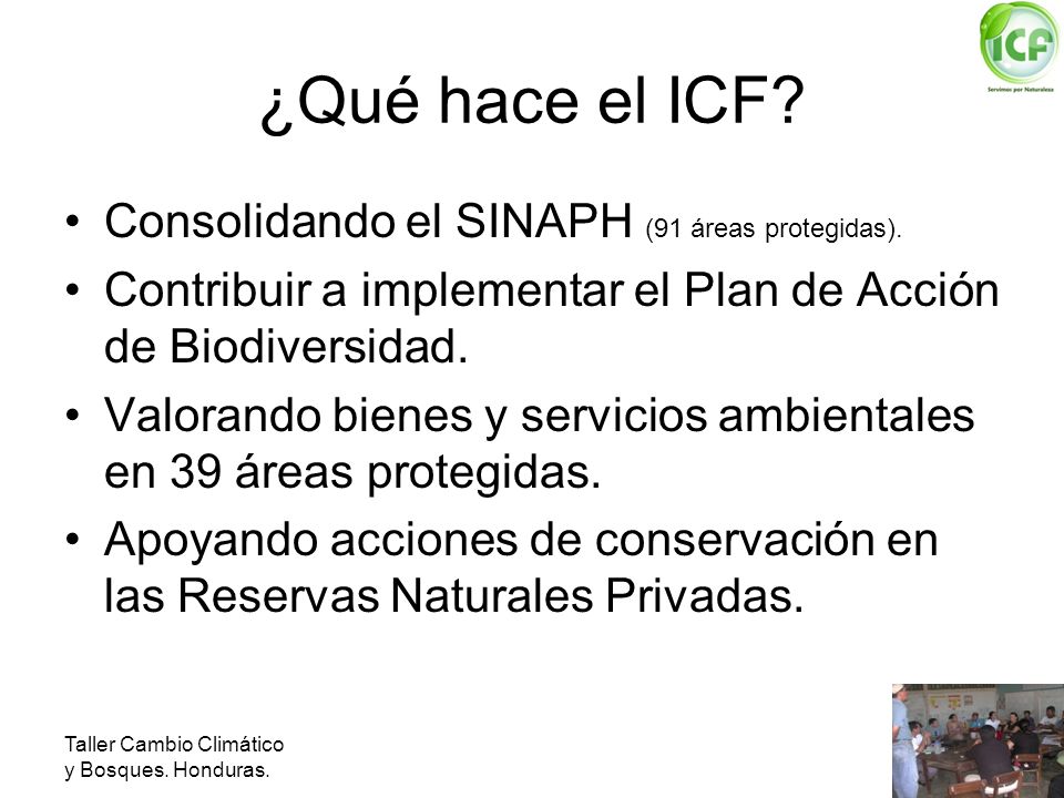 ¿Qué hace el ICF Consolidando el SINAPH (91 áreas protegidas).