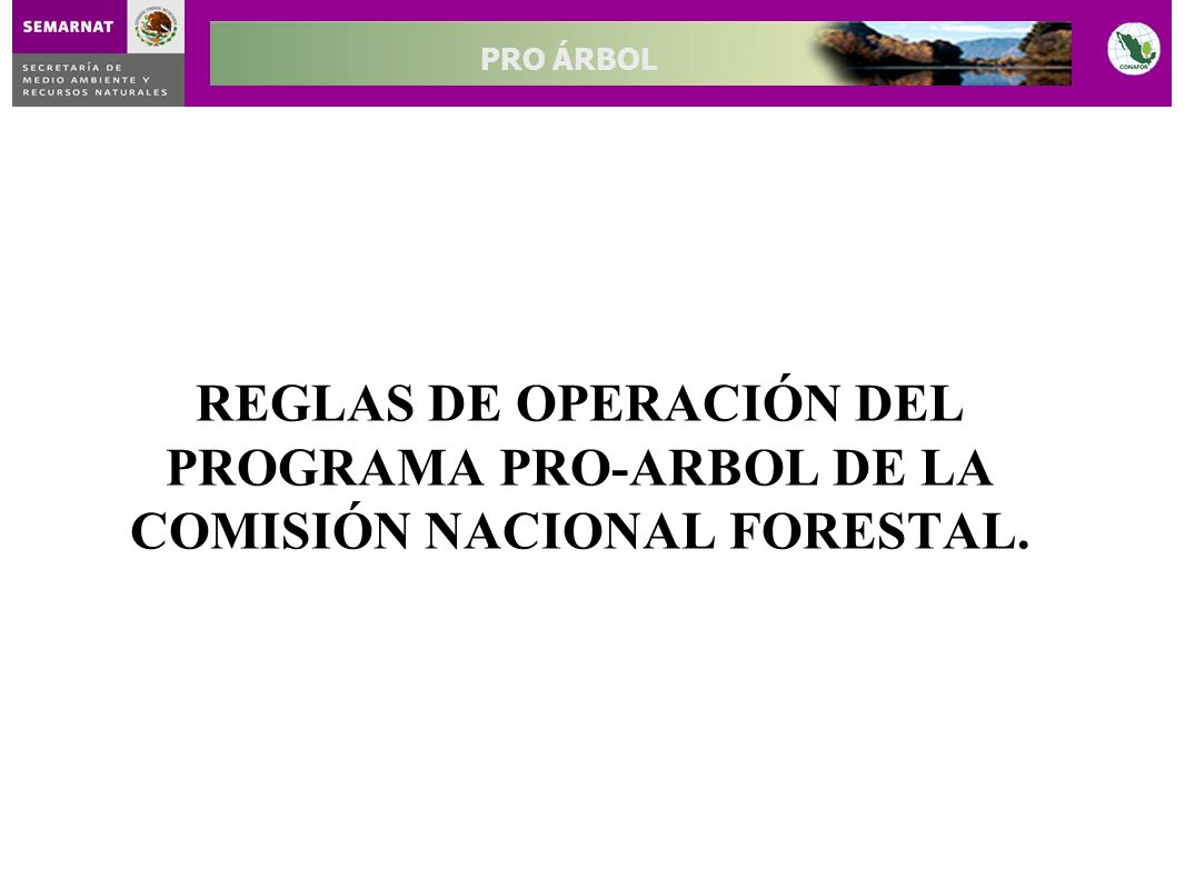 REGLAS DE OPERACIÓN DEL PROGRAMA PRO-ARBOL DE LA COMISIÓN NACIONAL FORESTAL.