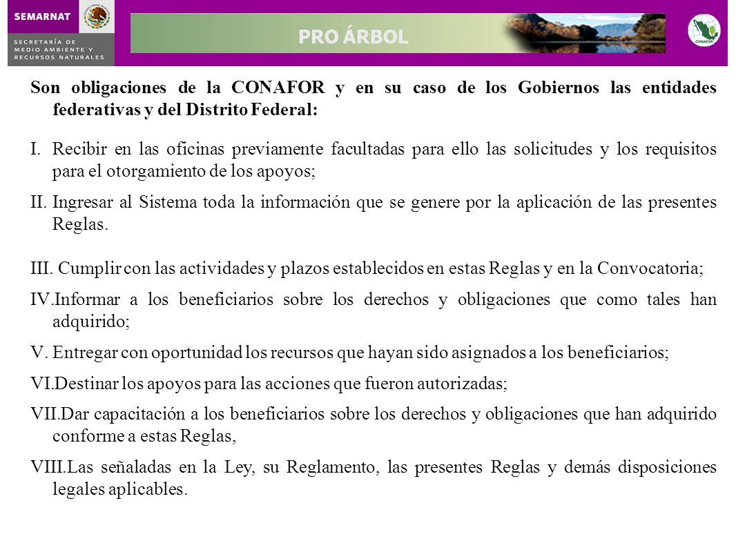 Son obligaciones de la CONAFOR y en su caso de los Gobiernos las entidades federativas y del Distrito Federal:
