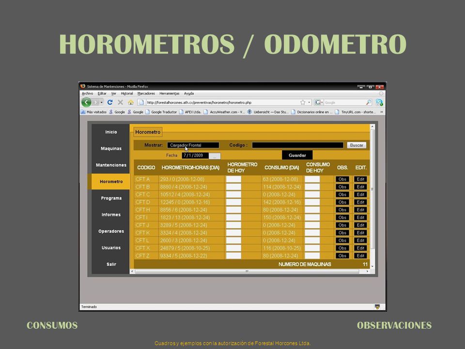 Cuadros y ejemplos con la autorización de Forestal Horcones Ltda.