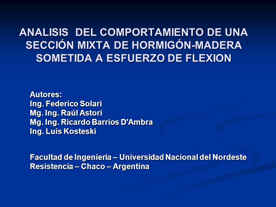 ANALISIS DEL COMPORTAMIENTO DE UNA SECCIÓN MIXTA DE HORMIGÓN-MADERA SOMETIDA A ESFUERZO DE FLEXION