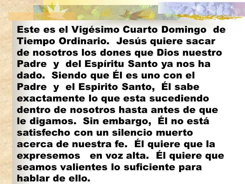 Este es el Vigésimo Cuarto Domingo de Tiempo Ordinario