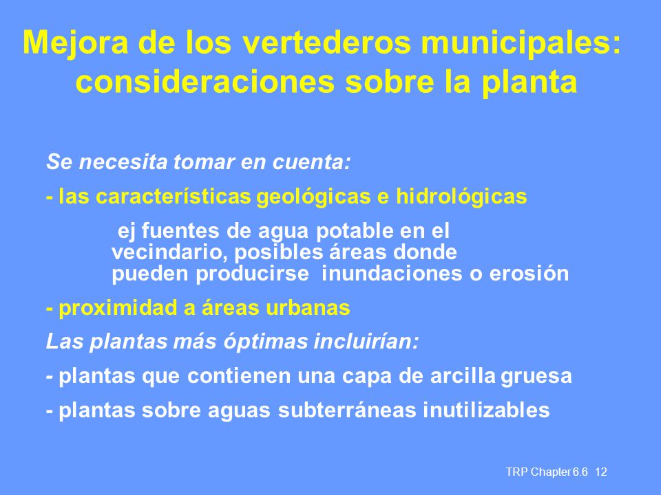 Mejora de los vertederos municipales: consideraciones sobre la planta