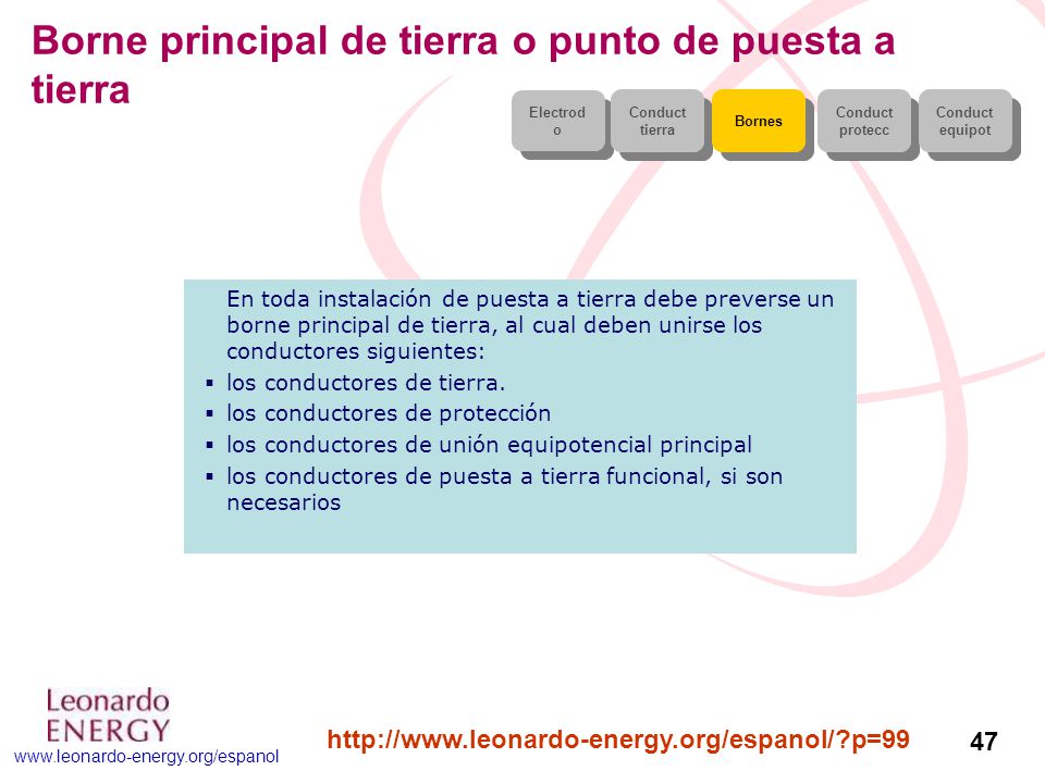 Borne principal de tierra o punto de puesta a tierra