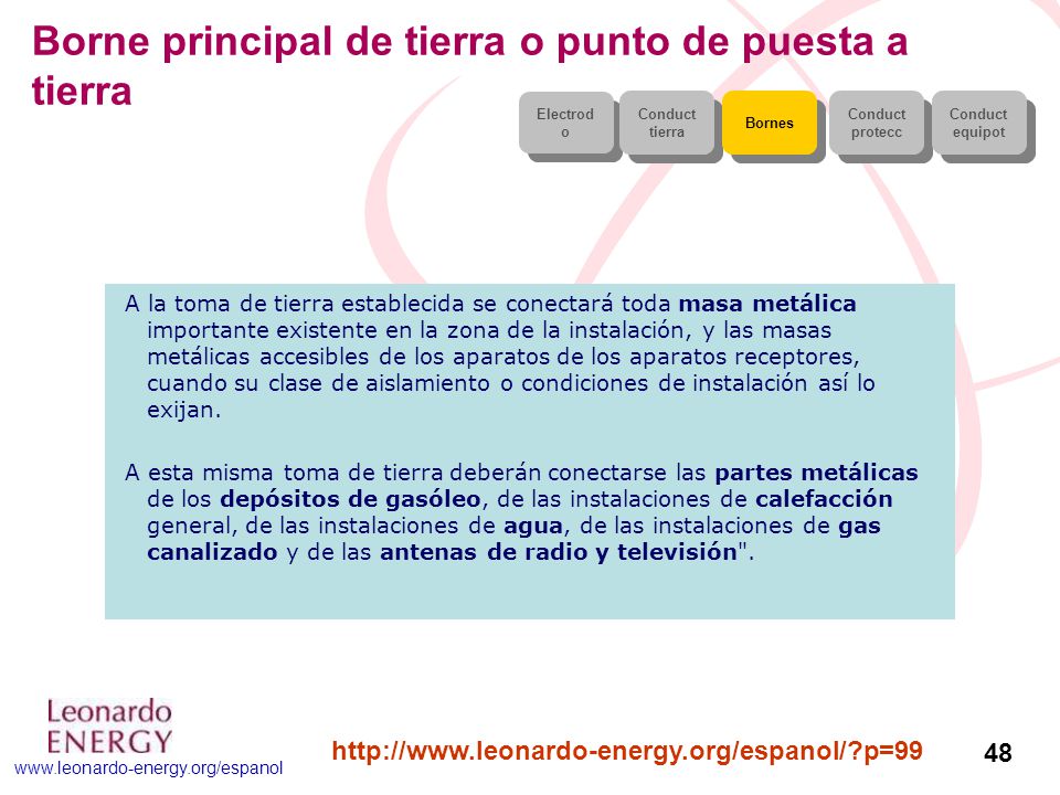 Borne principal de tierra o punto de puesta a tierra