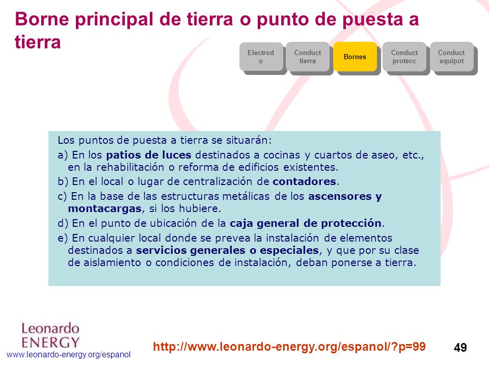 Borne principal de tierra o punto de puesta a tierra