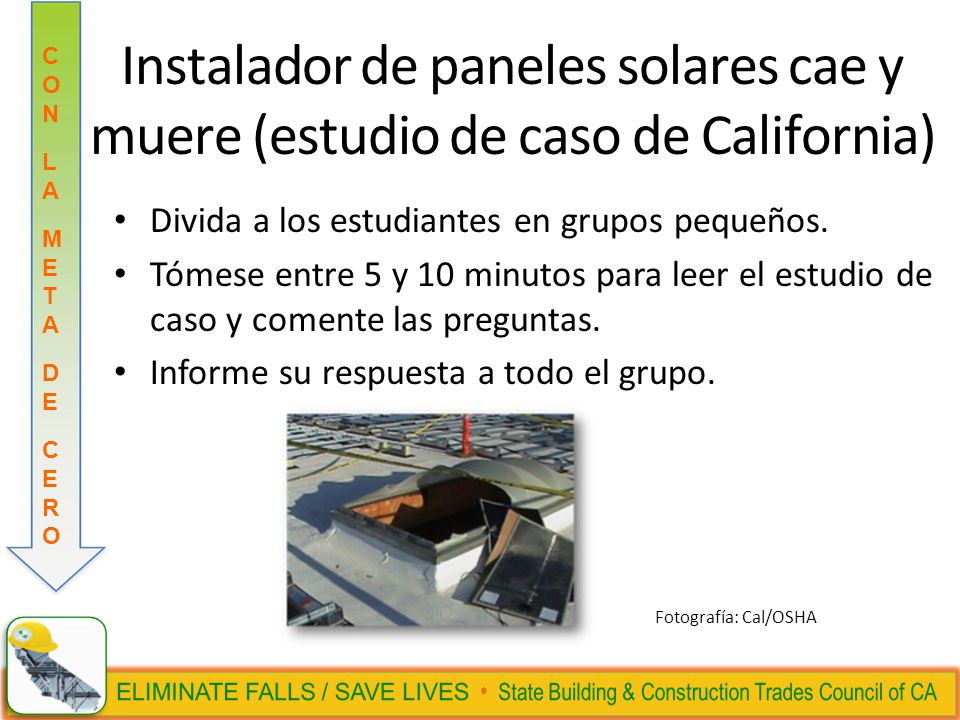 Instalador de paneles solares cae y muere (estudio de caso de California)