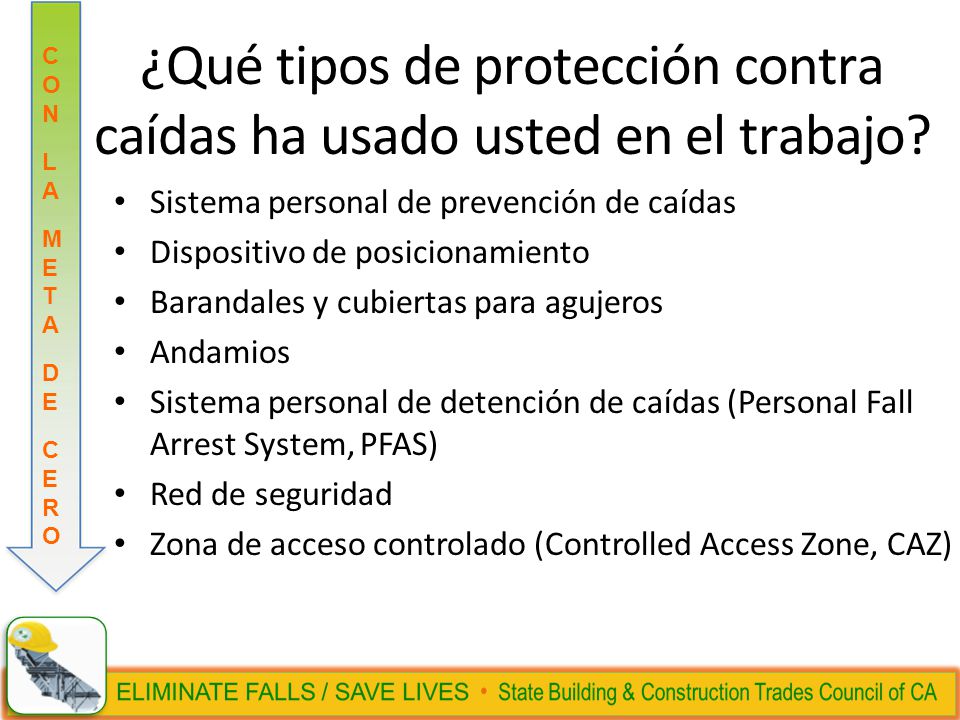 ¿Qué tipos de protección contra caídas ha usado usted en el trabajo