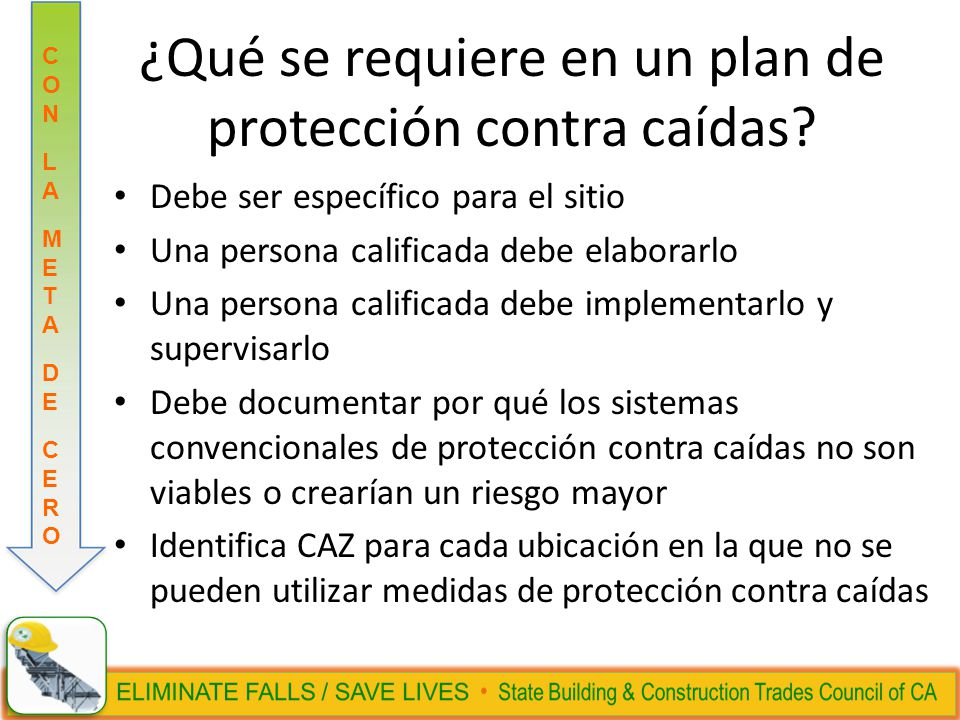 ¿Qué se requiere en un plan de protección contra caídas