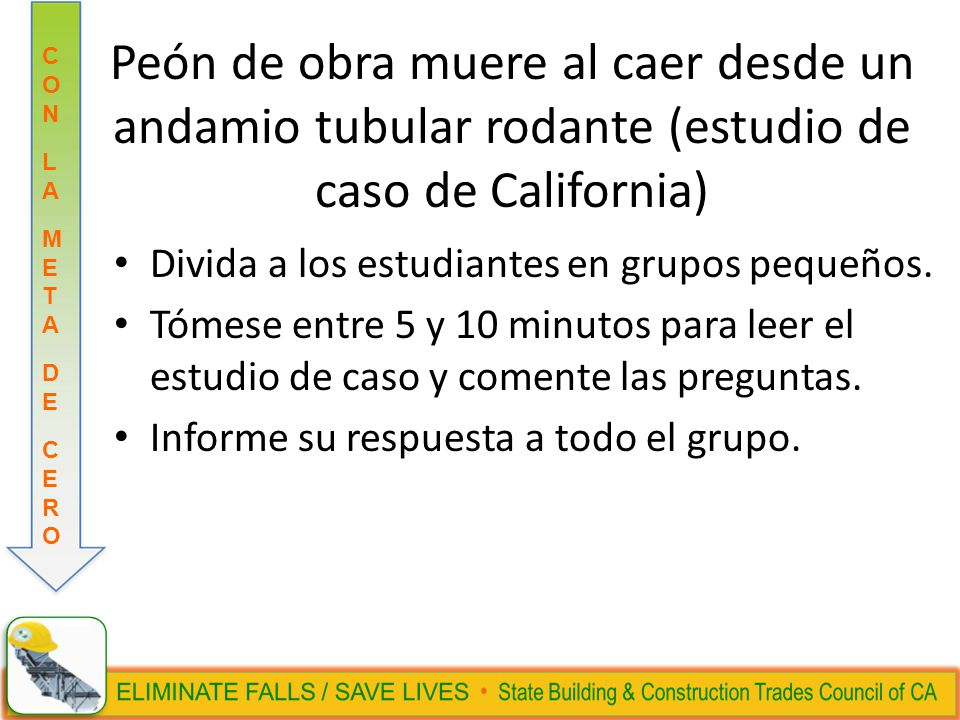 Peón de obra muere al caer desde un andamio tubular rodante (estudio de caso de California)
