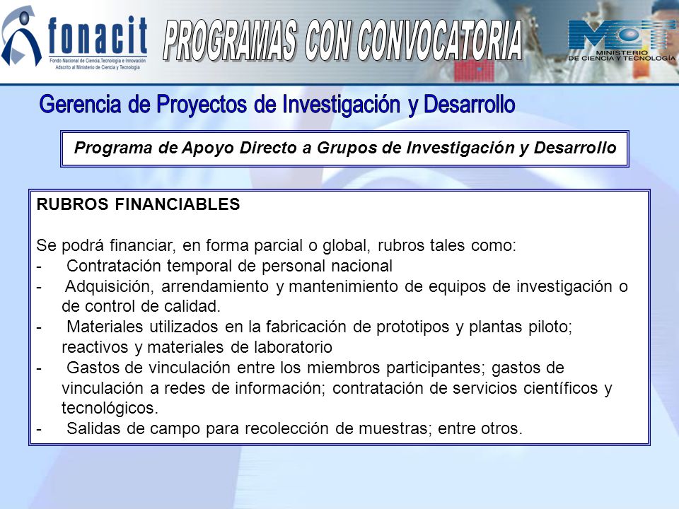 Programa de Apoyo Directo a Grupos de Investigación y Desarrollo