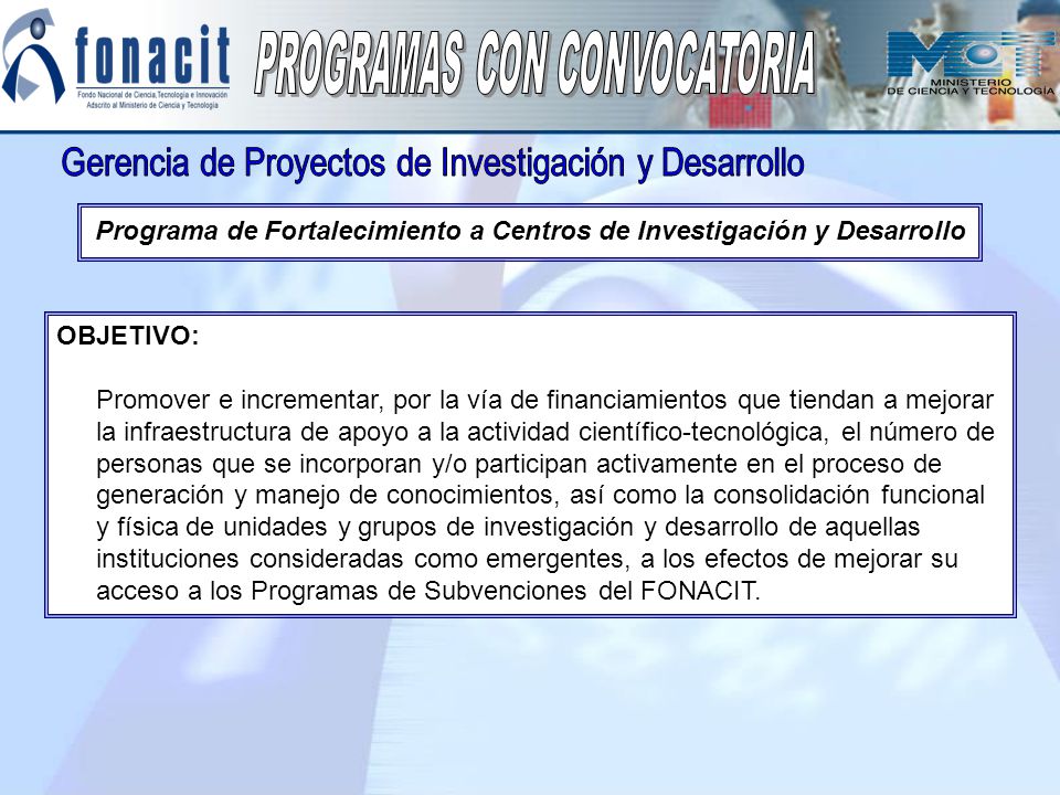 Programa de Fortalecimiento a Centros de Investigación y Desarrollo