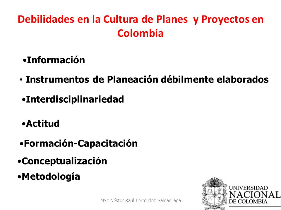 Debilidades en la Cultura de Planes y Proyectos en Colombia