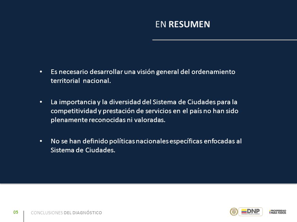 EN RESUMEN Es necesario desarrollar una visión general del ordenamiento territorial nacional.