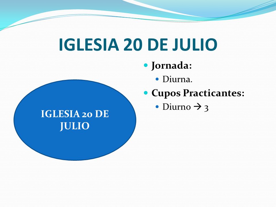 IGLESIA 20 DE JULIO Jornada: Cupos Practicantes: IGLESIA 20 DE JULIO
