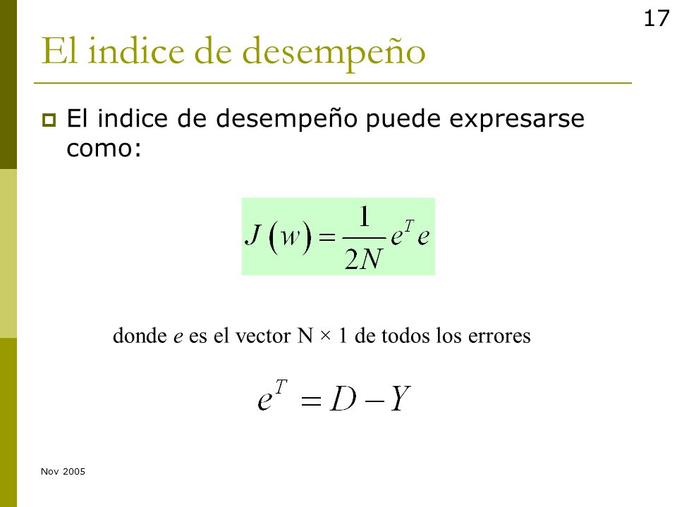 El indice de desempeño El indice de desempeño puede expresarse como: