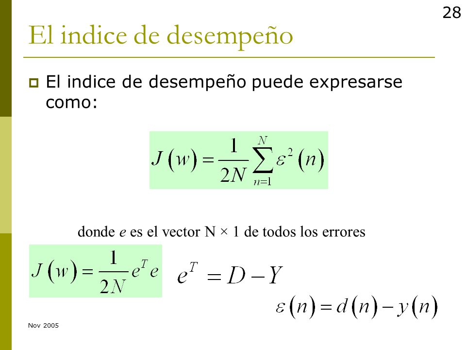 El indice de desempeño El indice de desempeño puede expresarse como:
