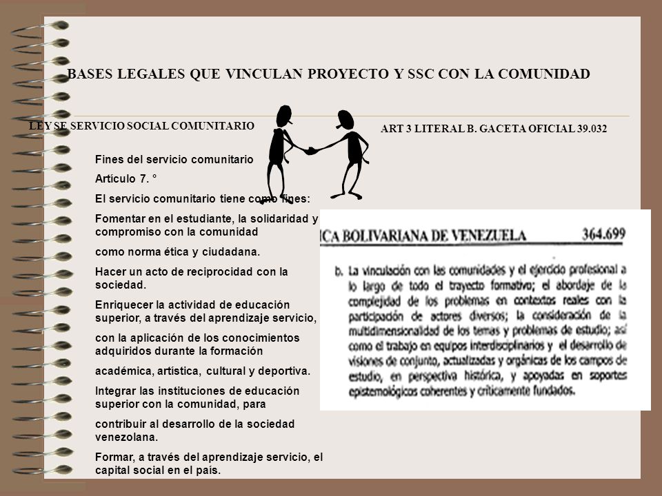 BASES LEGALES QUE VINCULAN PROYECTO Y SSC CON LA COMUNIDAD