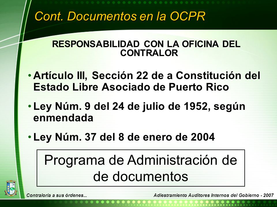 Cont. Documentos en la OCPR