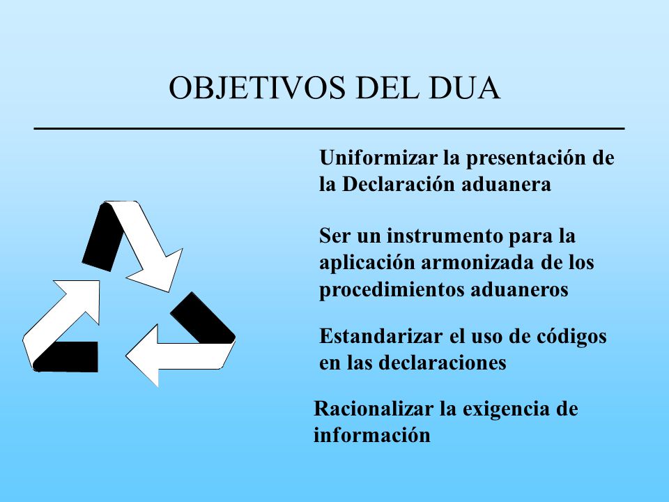 OBJETIVOS DEL DUA Uniformizar la presentación de la Declaración aduanera.