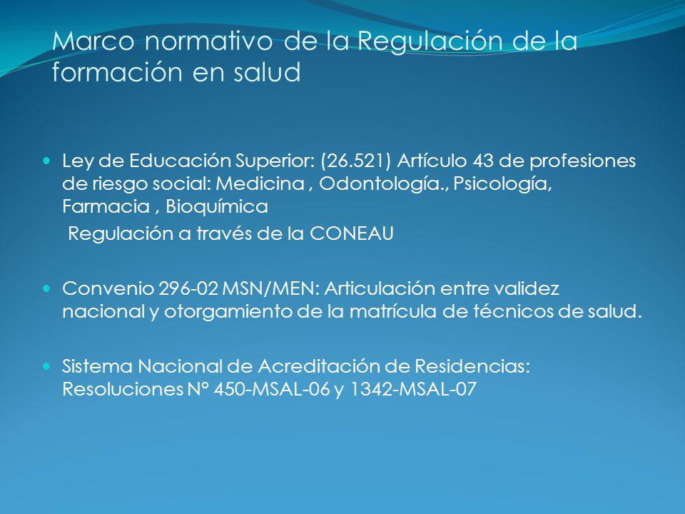 Marco normativo de la Regulación de la formación en salud
