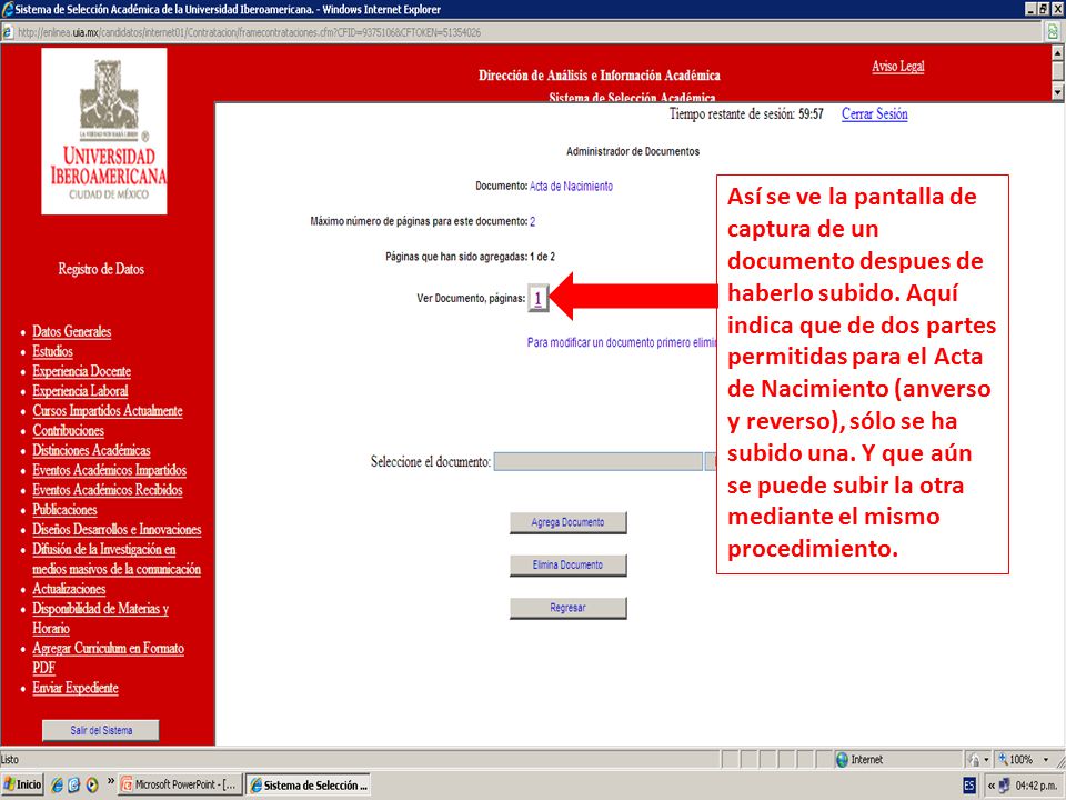 Así se ve la pantalla de captura de un documento despues de haberlo subido.