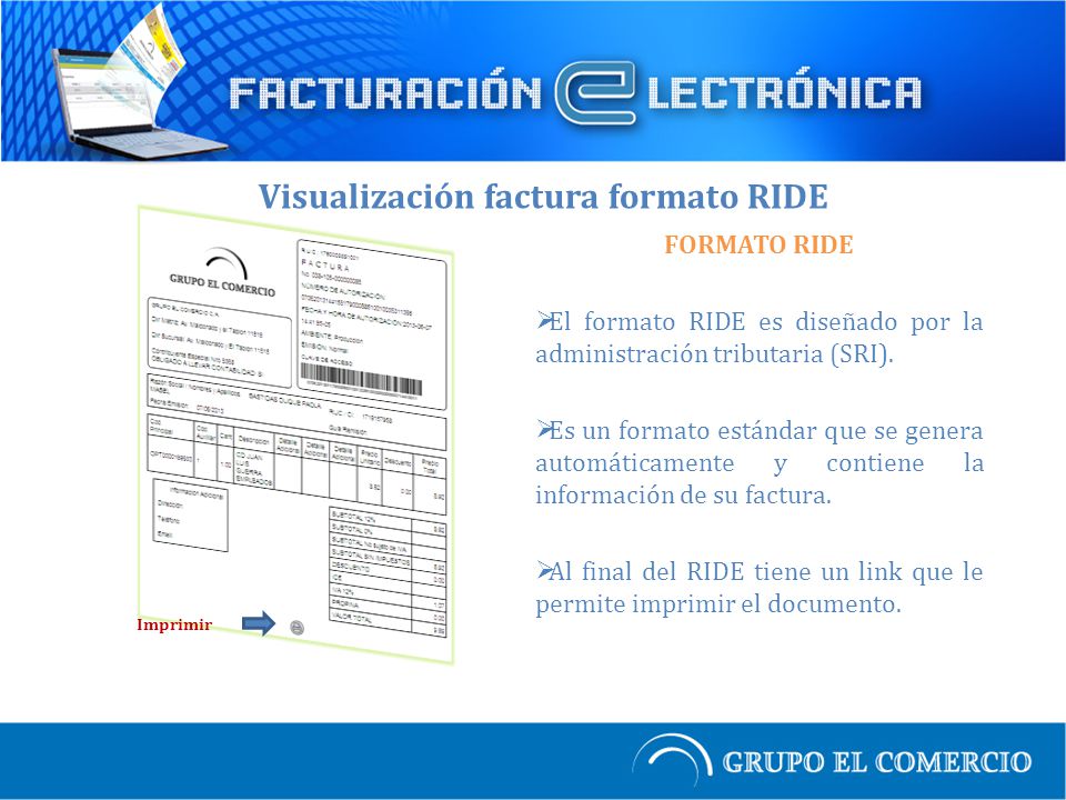 Visualización factura formato RIDE